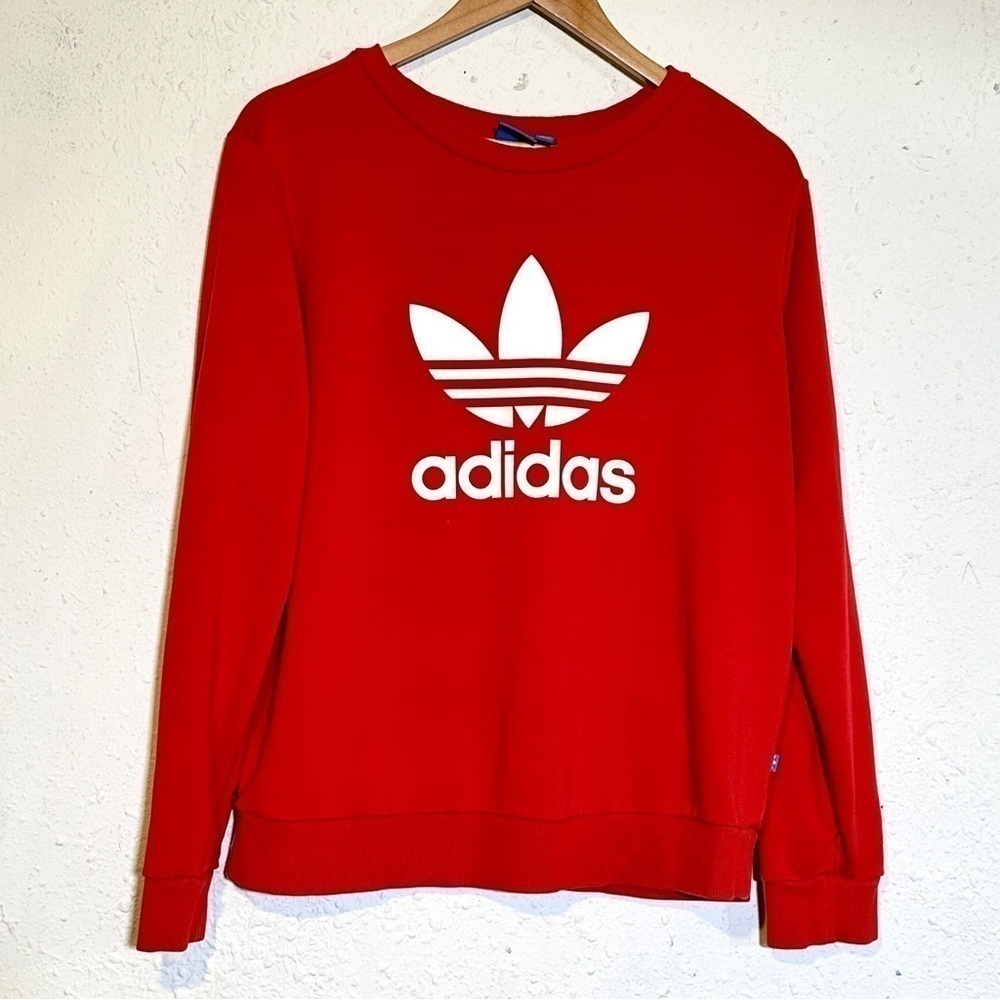 Adidas Red and White Logo Long Sleeve Sweatshirt Size Large Men